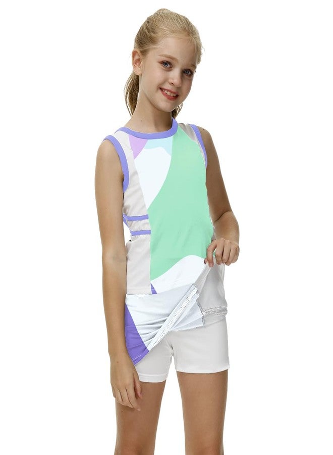 AOBUTE Kids Tennis Clothes Girls 2 Piece Athletic Set Girl Golf Outfit Dresses Lavender Blue 8-9 Years - Image 3